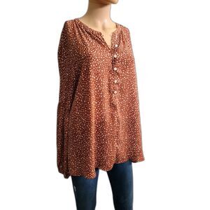 Jodifl Rust Orange White Dotted Long Balloon Sleeve Blouse Tunic Top Boho Large